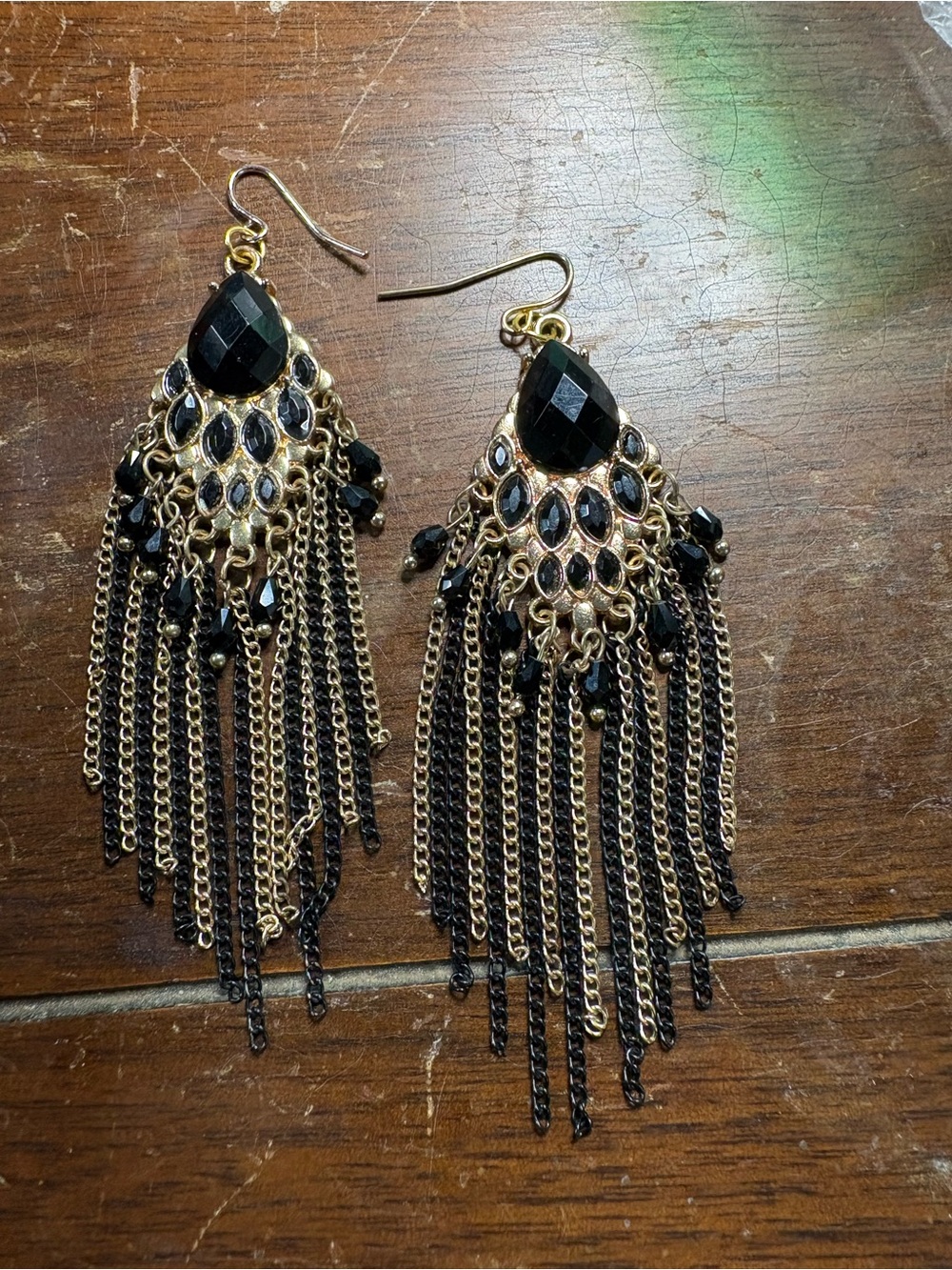 Gold and Black Tassel Chandelier Earrings - Women Jewelry